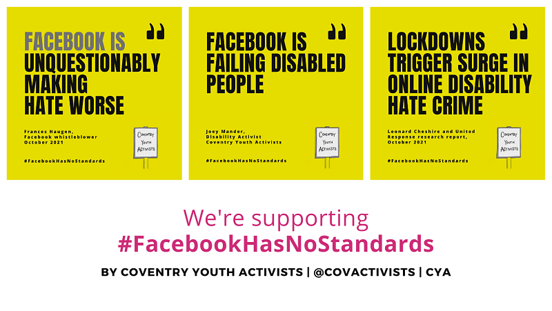 A photo montage showing different quotes about the negative power of Facebook on vulnerable and disabled people