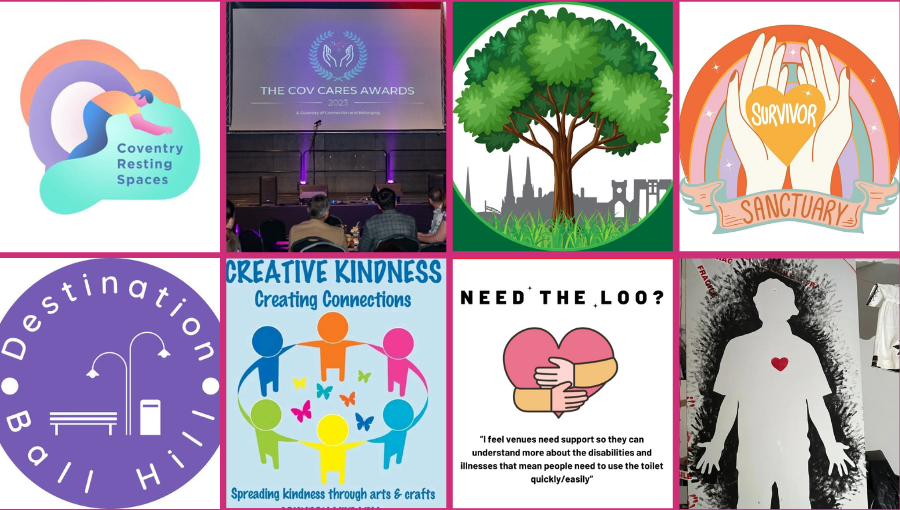 Eight logos on a page show some of the Connecting for Good sparked initiatives in Coventry.