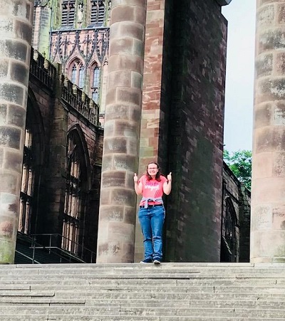 Holly at the Cathedral steps