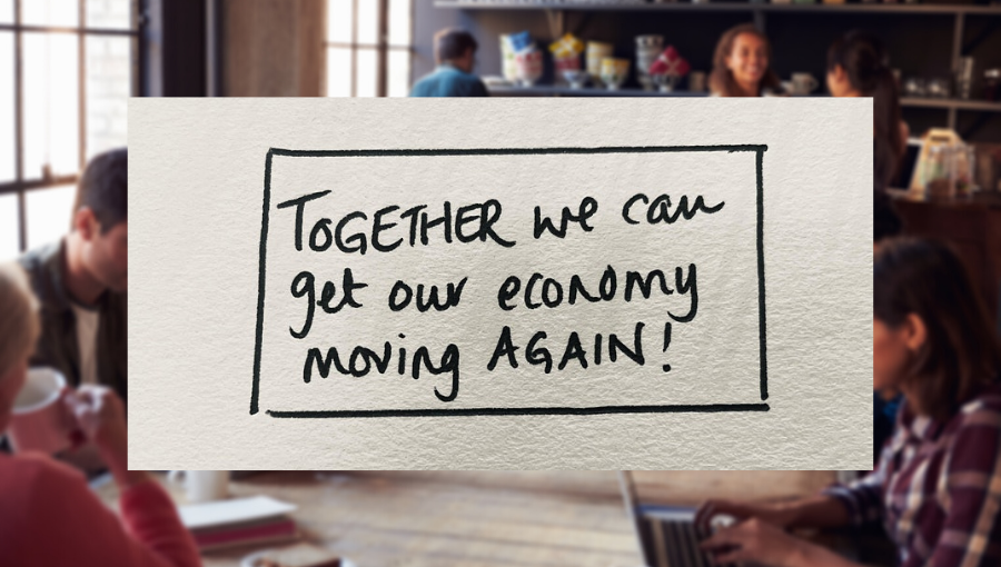 A hand written note reads "Together we can get our economy moving again!"