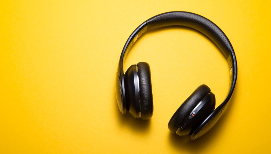 Headphones on a yellow background