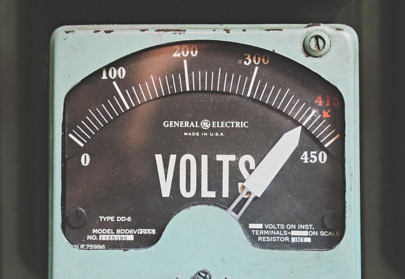 Volts shown on a gauge